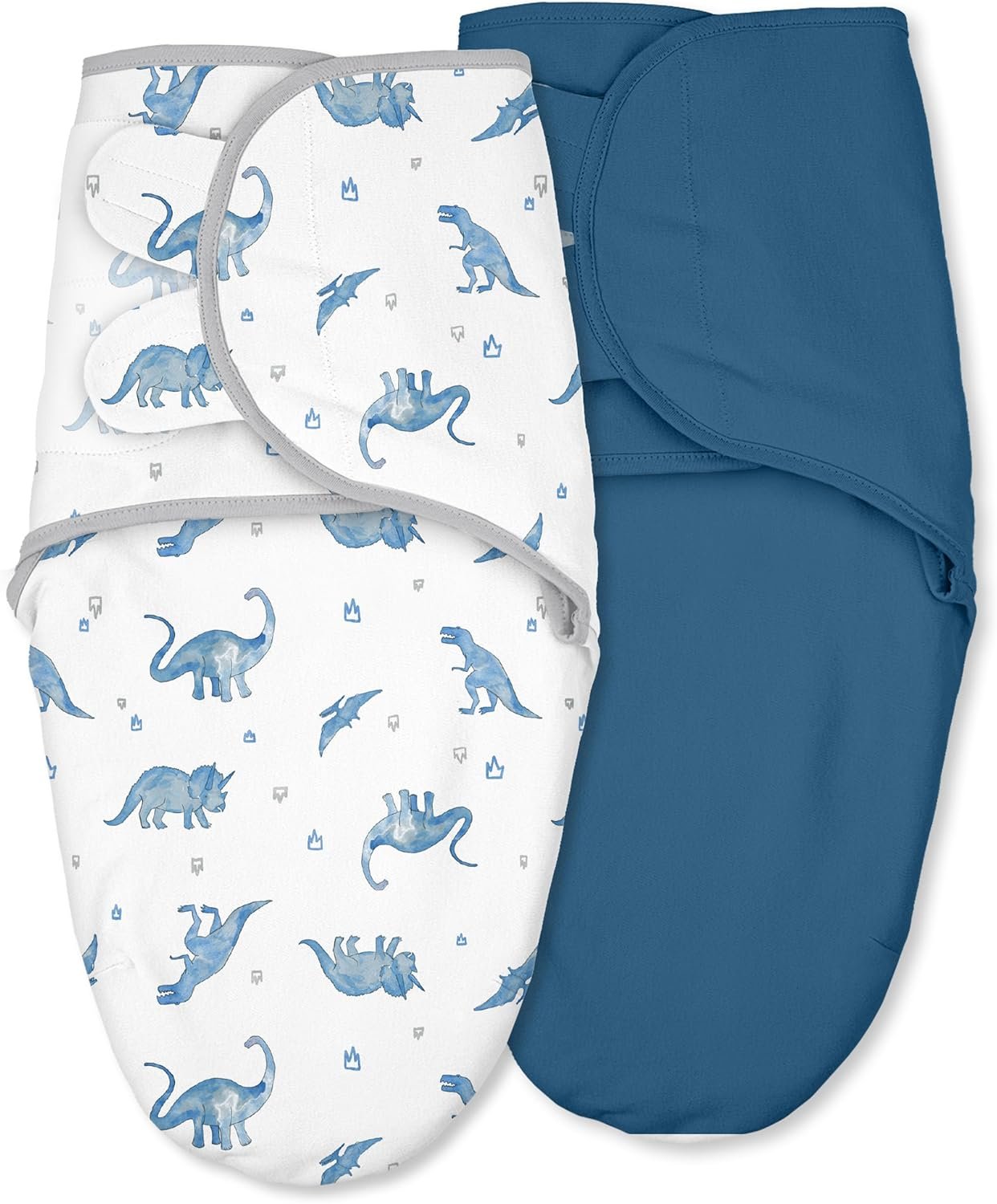 Baby Swaddles for Newborn Organic Cotton,Soft & Snug Newborn Velcro Swaddle 0-3 Months Sleep Sack Helps Calm Startle Reflex, 2-Pack Wrap Nursery Swaddling Blankets Blue Dinosaur