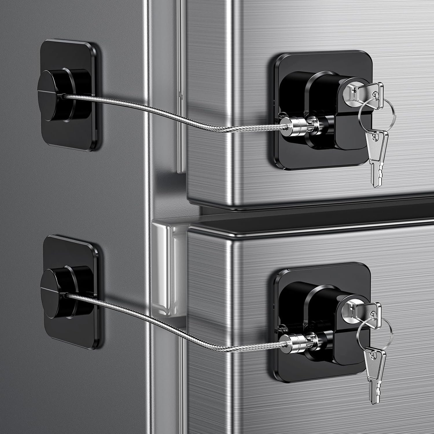 2 Pack Refrigerator Locks with 4 Keys, Child Safety Lock for Fridge Door Locks, Cabinets, Freezer, Desk Drawers, Wardrobes, Closets, Windows-No Tools Need or Drill (Patent)
