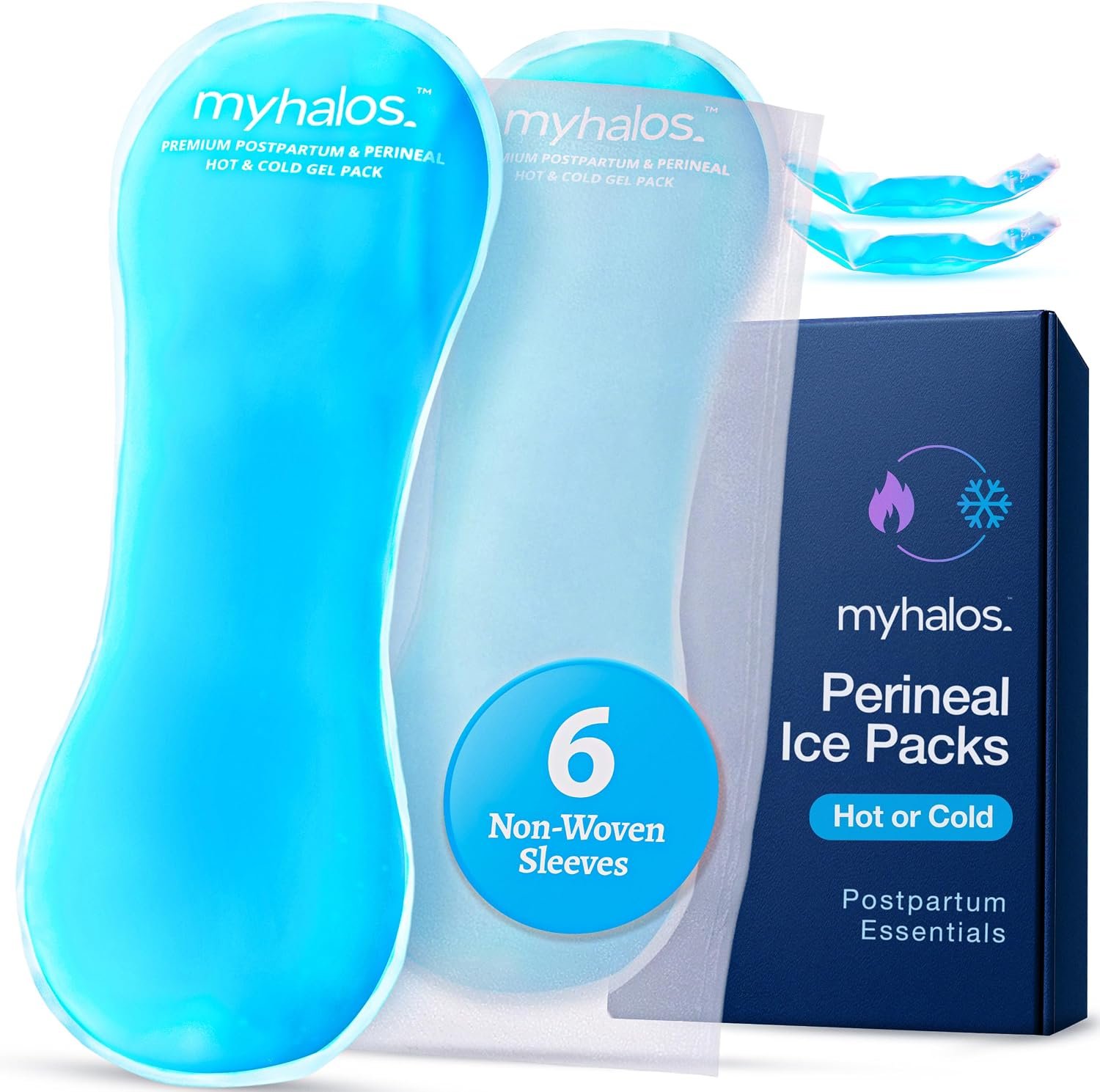 MyHalos® 2X Perineal Ice Packs – Hot & Cold Postpartum Essentials for Hemorrhoids, C Section & Pain Relief, After Birth Essentials for Mom – Cooling Pads, Postpartum Care (2 Pack)