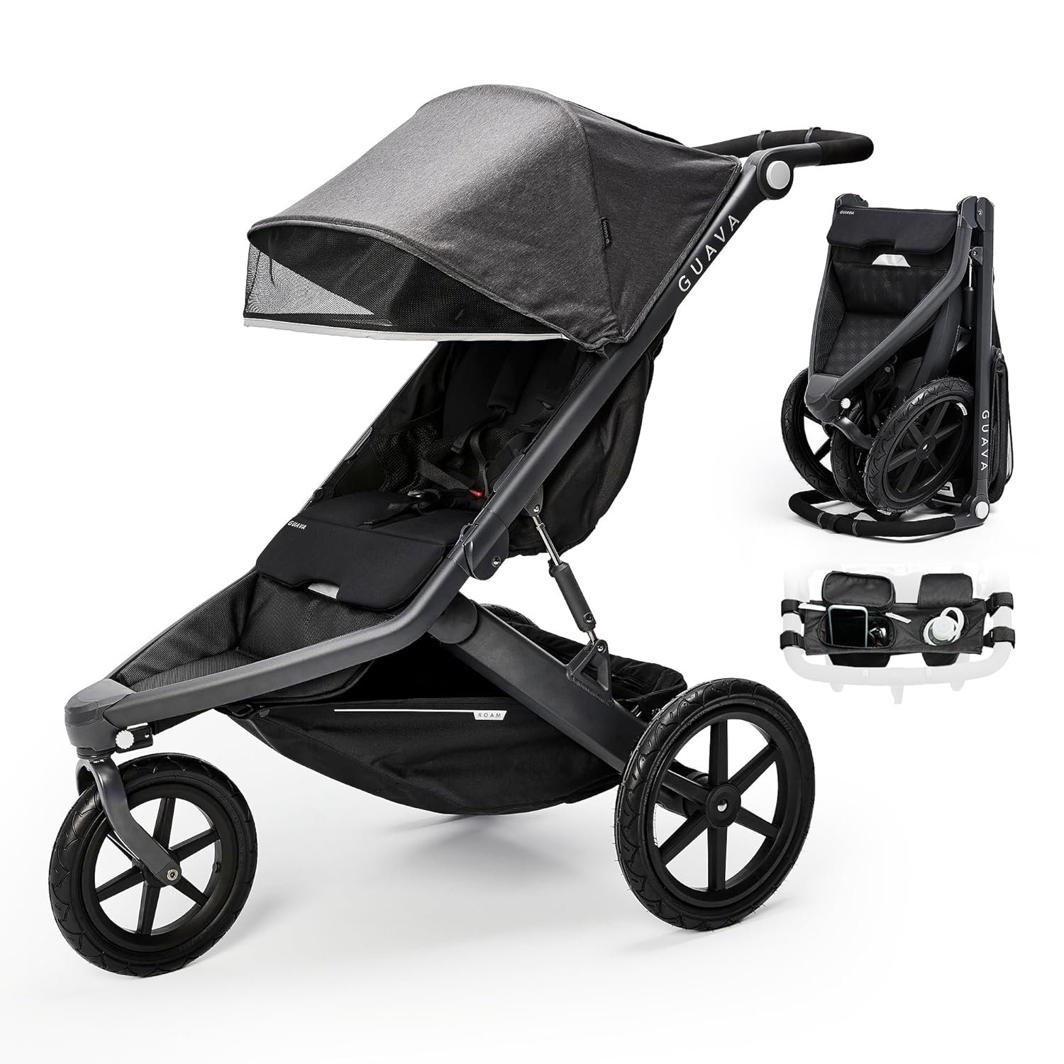 Guava Roam Jogging Stroller with 3D Nesting Fold | Compact-Folding Baby & Toddler Travel Stroller | All-Terrain Running Stroller | Portable Folding Stroller up to 60 lbs