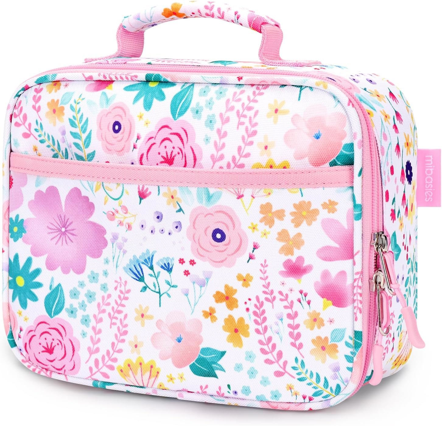 mibasies Kids Lunch Box for Girls, Insulated and Reusable Lunch Bag for School Preschool Kindergarten, Flower Pink