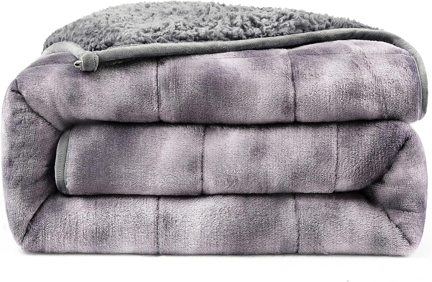 Ultra-Soft Weighted Blanket for Adults(15 lbs, 60” x 80” Queen Size) Plaid Sherpa Fleece Reversible Heavy Blanket with Glass Beads, Perfect for 140-190 lbs, Machine Washable, Tie-dye Grey