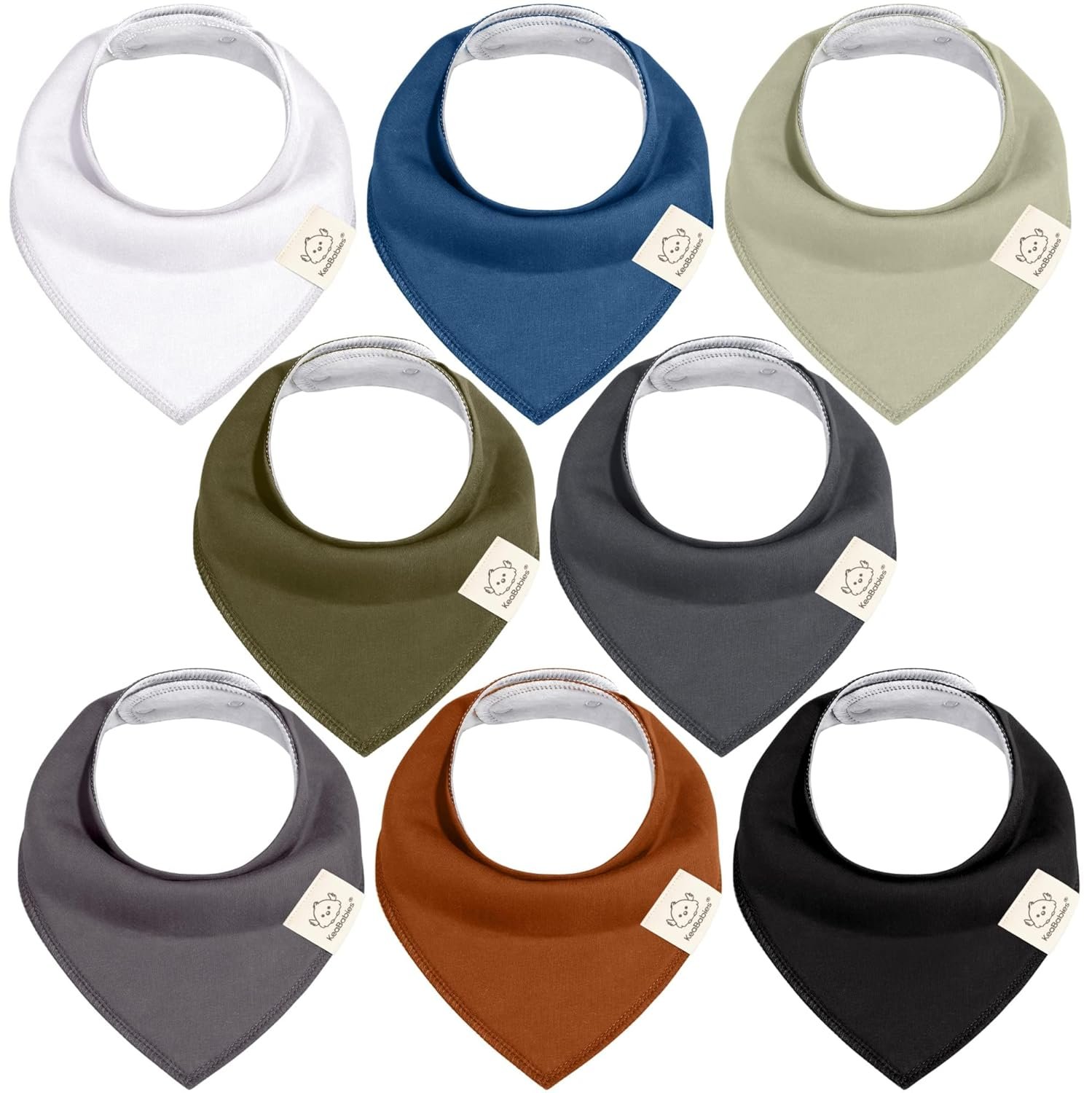 KeaBabies 8-Pack Organic Baby Bandana Bibs for Drooling and Teething – Super Absorbent Triangle Baby Drool Bibs for Boys, Girls, 100% Cotton Extra Soft for Newborn, Infant 0-36 Months (Basics)