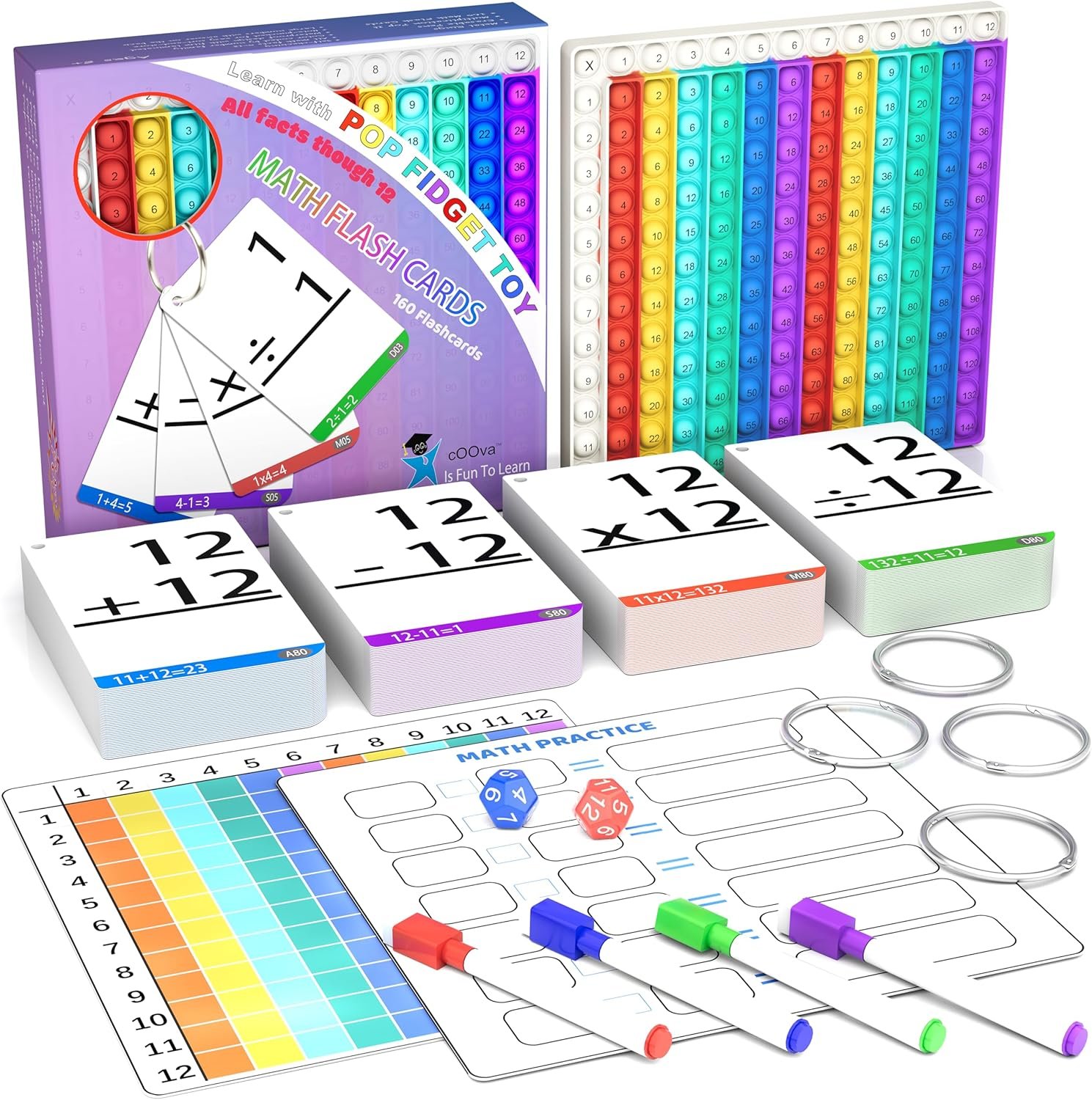 Math Games for Kids – Math Flash Cards – Interactive Practice Kit Pop It Practice with Addition, Subtraction, Multiplication & Division – Ideal for Learning and Skill Building – Ages 4-8
