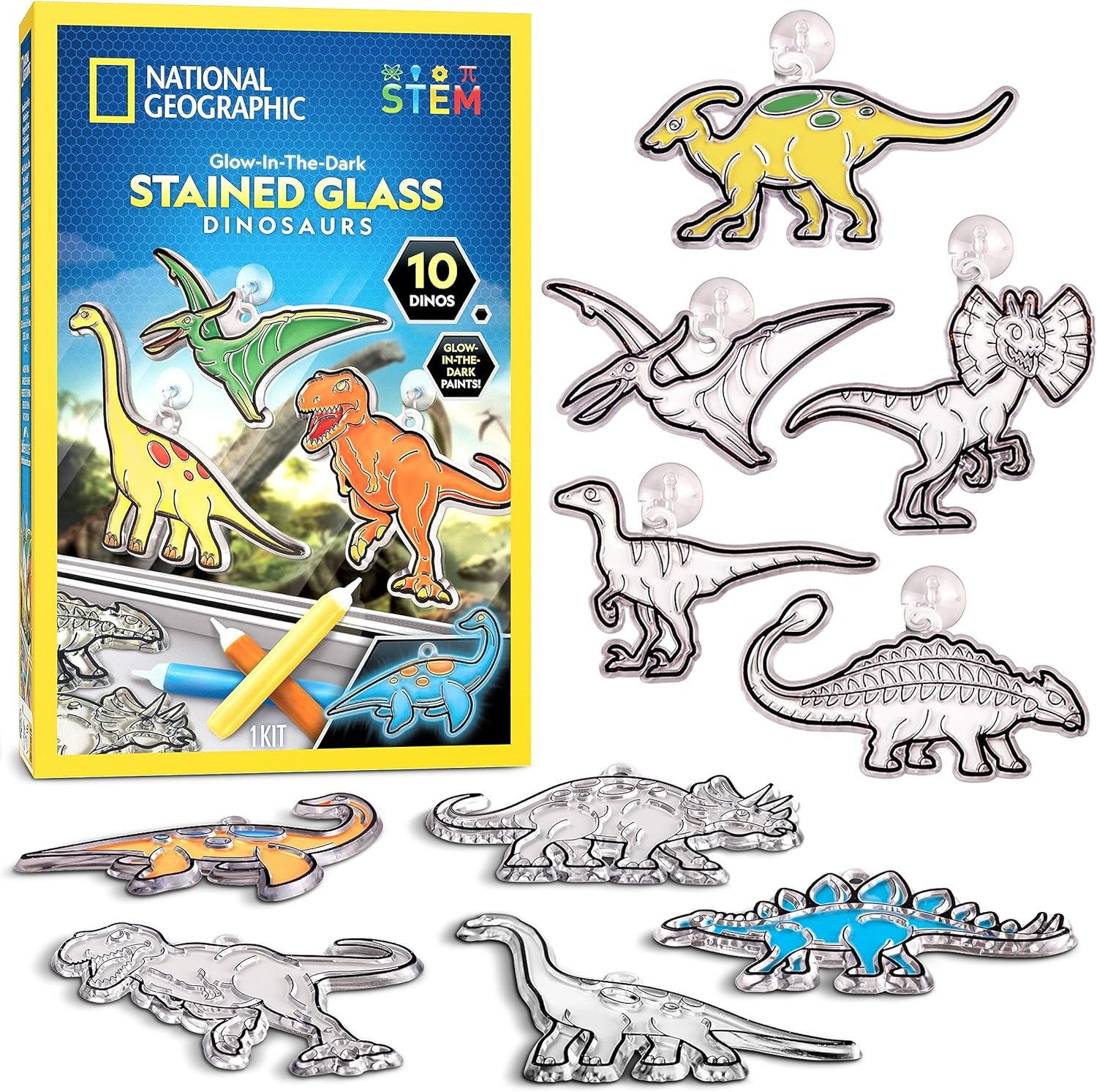 National Geographic Kids Stained Glass Kit – Glow in The Dark Dinosaur Toys, Kids Arts and Crafts Set, Window Sun Catchers, Kid Crafts Ages 4-8, Window Art Craft Kit, Suncatcher