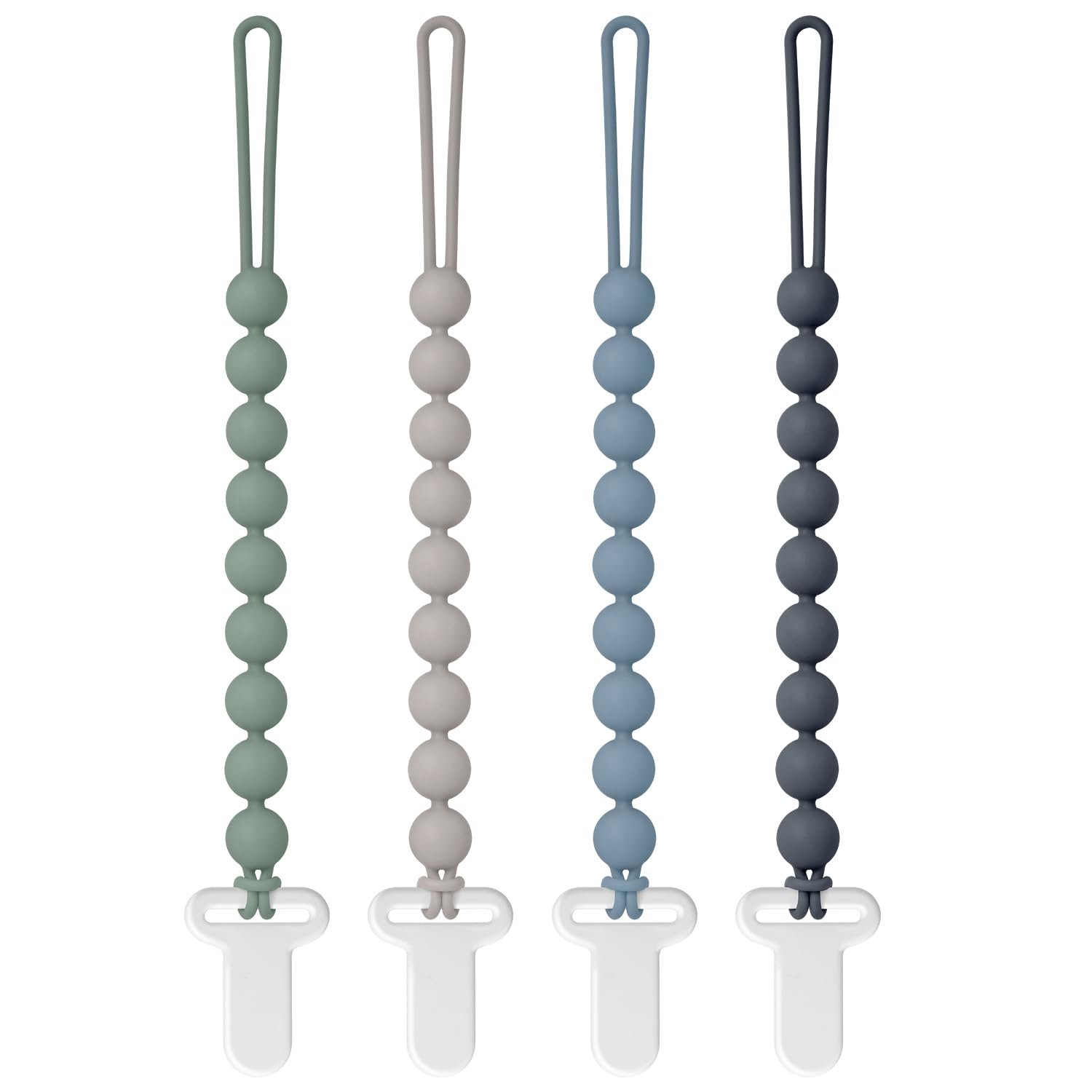 Pacifier Clips Silicone, 4-Pack Pacifier Holder Clip with Stylish Round Design, 100% Food Grade Silicone, Safe Essentials for Newborns Baby Boys and Girls
