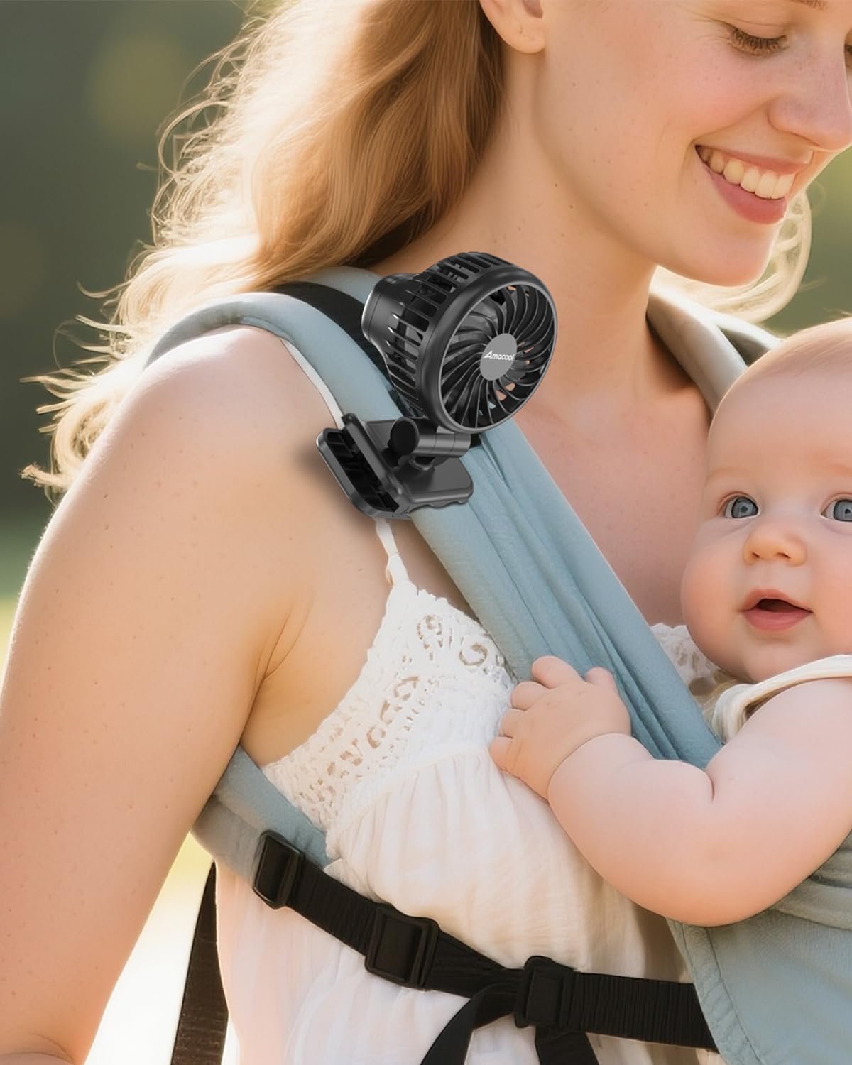 AMACOOL Mini Baby Fan with Clip for Carrier Stroller, Ultra Light 0.24 lb | Safe Gaps, Rechargeable 3-Speed Portable Fan, Baby Beach Vacation Travel Essential Gear for Boys Girls, Registry Gifts