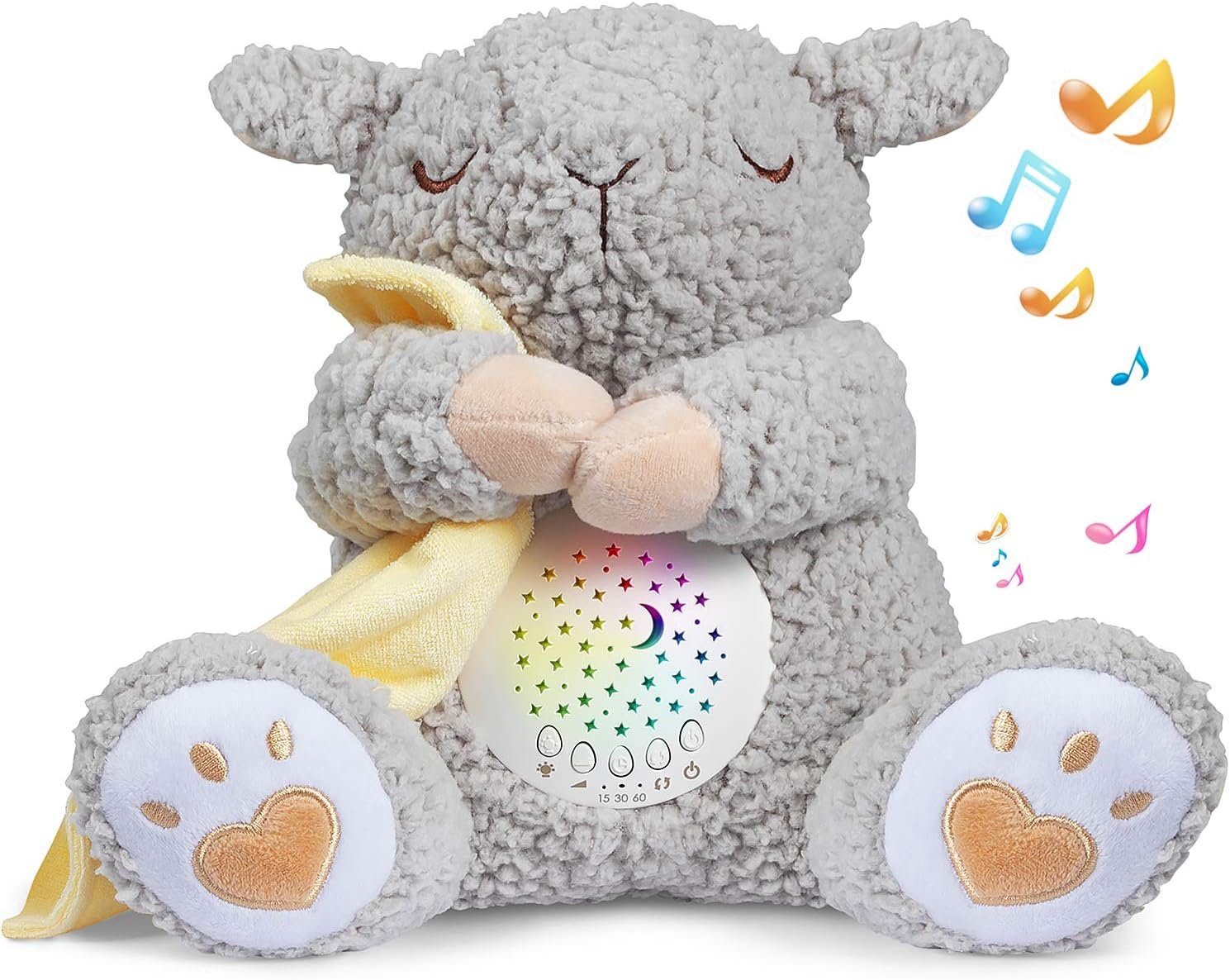 BEREST Baby White Noise Machine Stuffed Animal Toy, Mom’s Heartbeat Lullabies Sheep Sleep Soother, Nursery Decor Night Light Projector, Toddler Crib Sleeping Aid, Babies Shower Gifts Portable