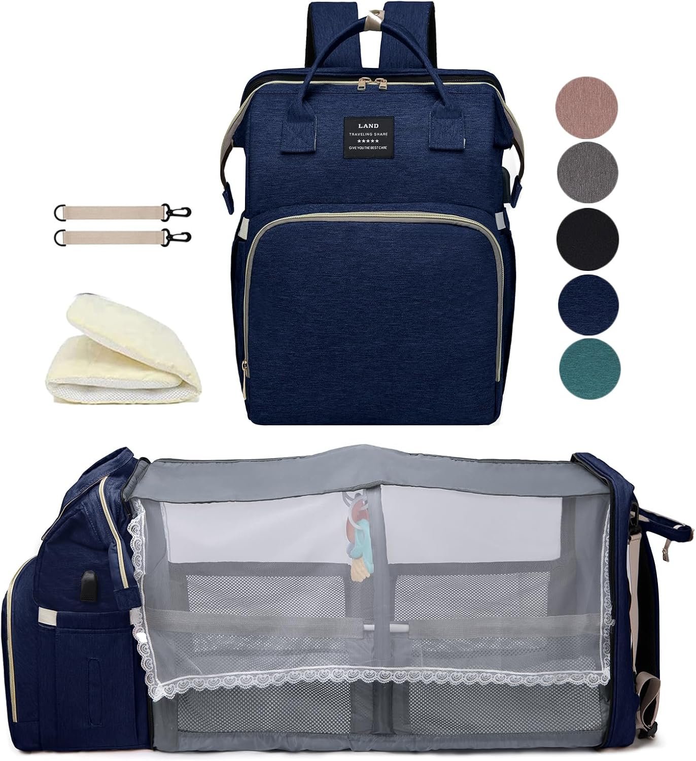 houscly Diaper Bag Backpack with Changing Station, 25L Large Capacity