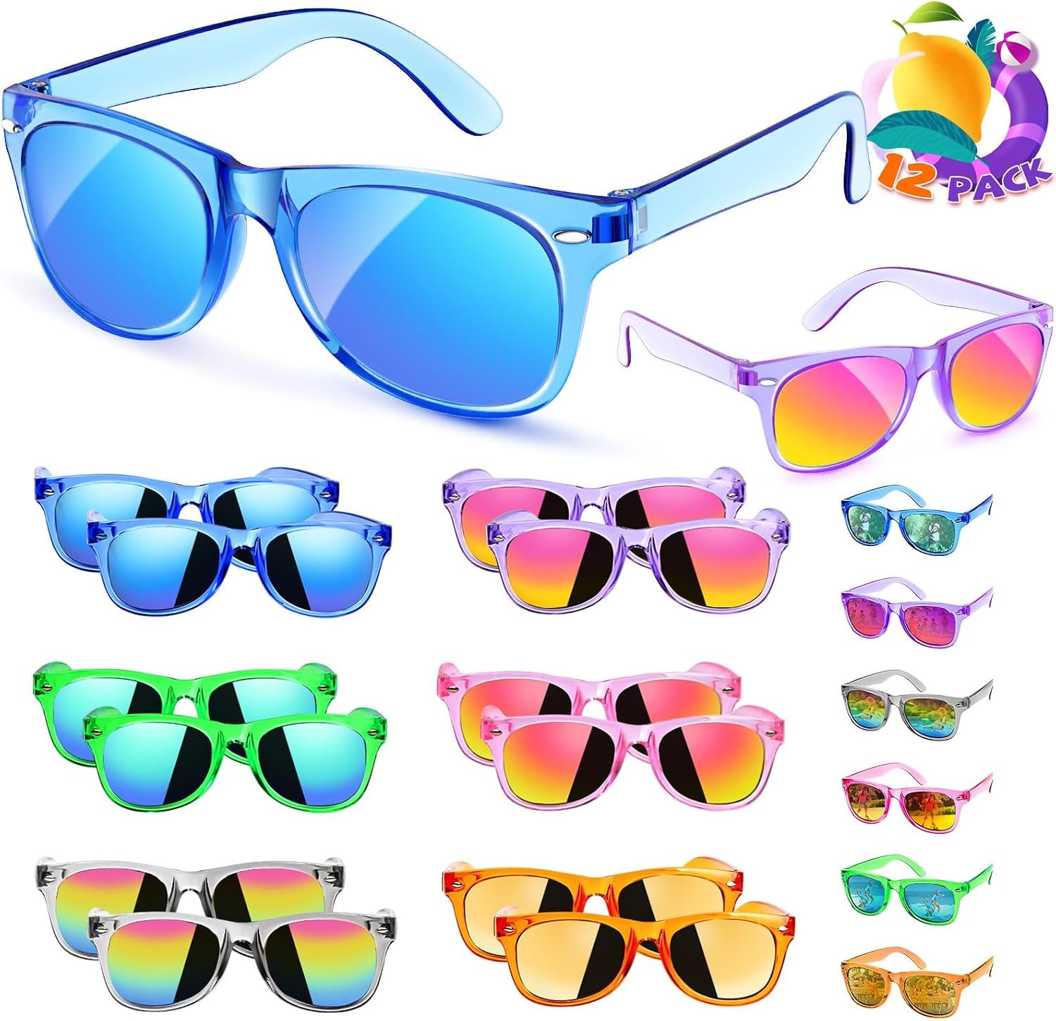 12 Pack Kids Sunglasses UV400 Protection Bulk Party Favors for Boys Girls | Ages 3-8,Neon, Lightweight PP Material, Birthday Party, Classroom Goodie Bags stuffer,End-of-Year Student& Party Return Gifts