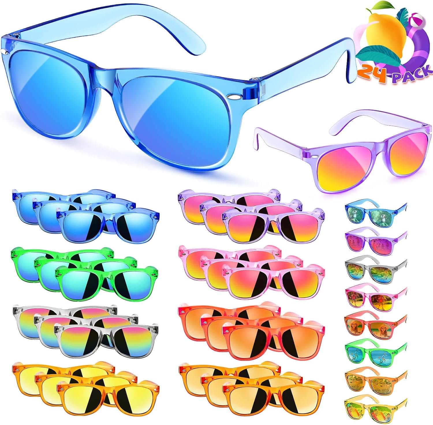 Party Favors Kids Sunglasses Bulk – 24 Packs Neon Sunglasses for Kid Age 3-8, UV400 Protection Party Sunglasses Goodie Bags Stuffers for kids Birthday Party Supply, End of the Year Gifts For Students