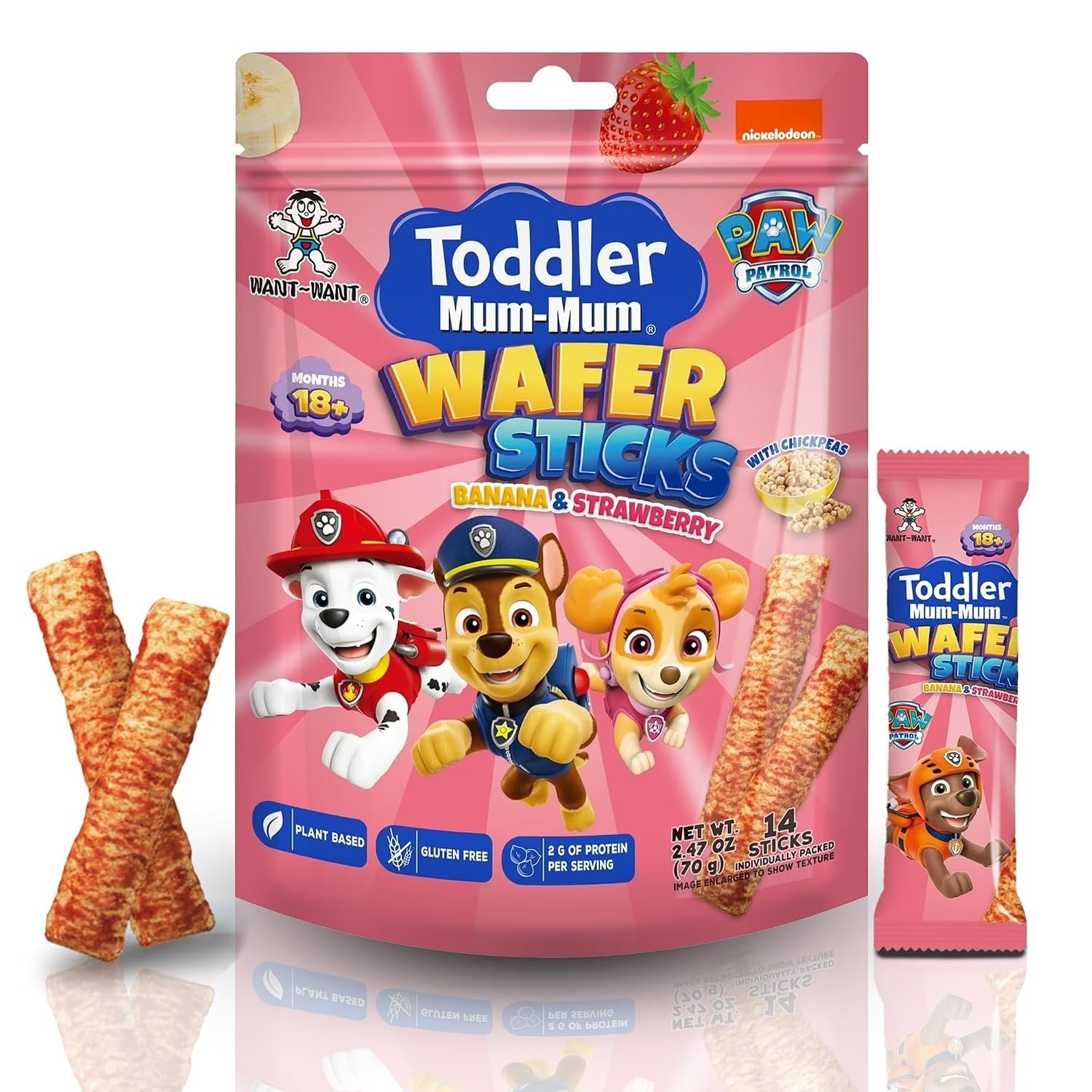 Baby Mum-Mum Wafer Sticks Banana & Strawberry Flavored | 14 Count | Individually Wrapped Toddler Snack