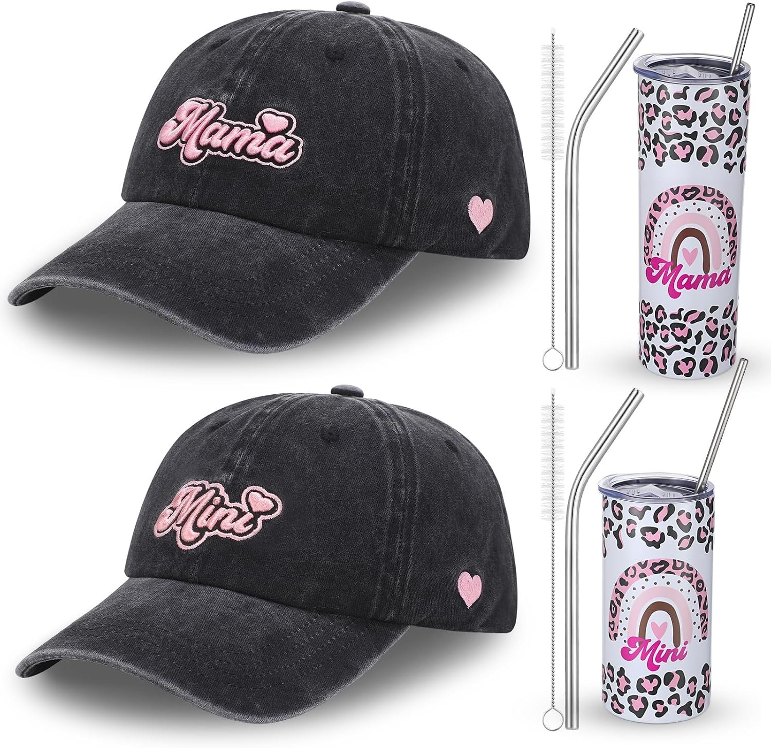4 Pcs Mama and Mini Hats with Mama and Mini Tumblers for Women Girl
