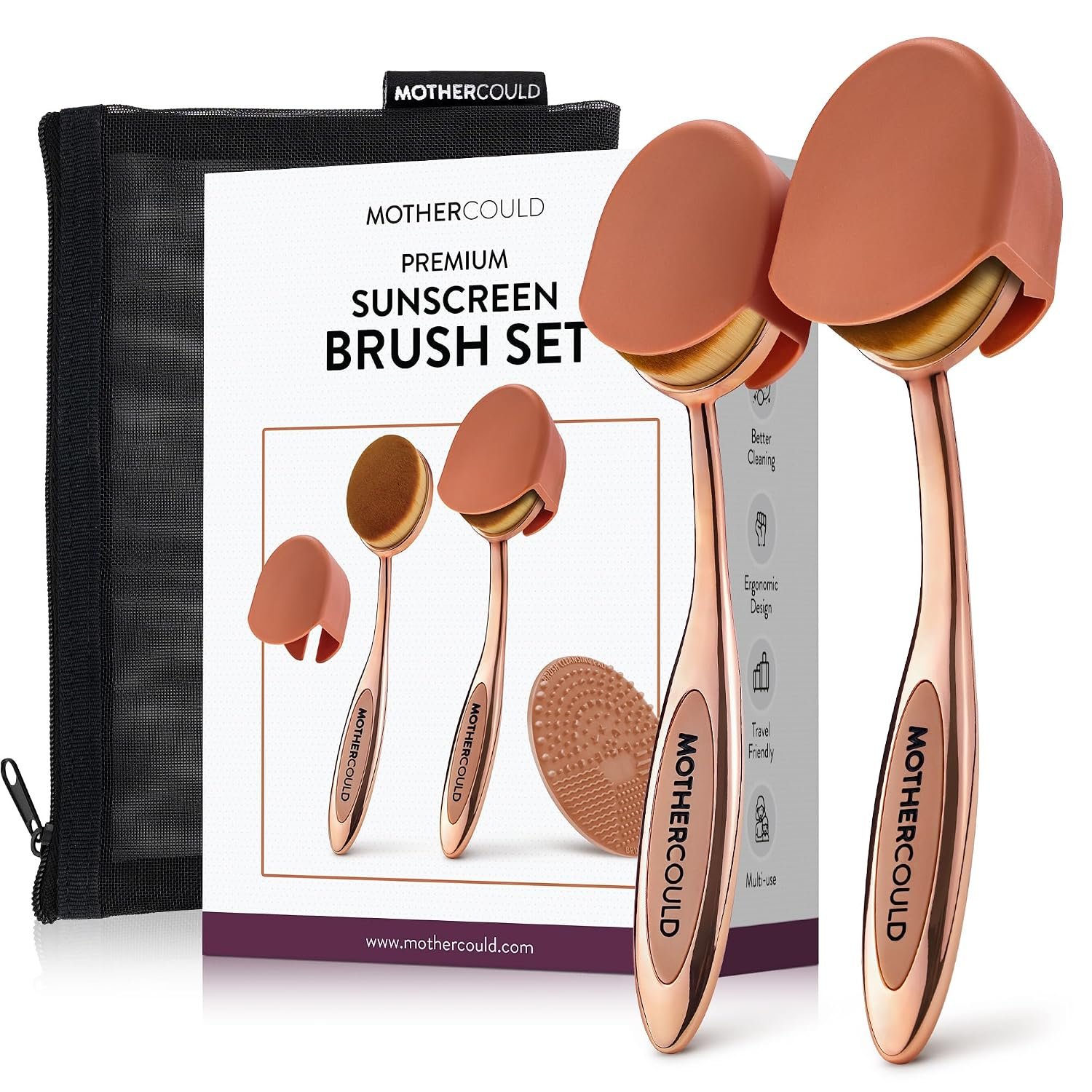Mothercould Sunscreen Brush Set for Kids & Baby, 2 Brushes, Rose Gold