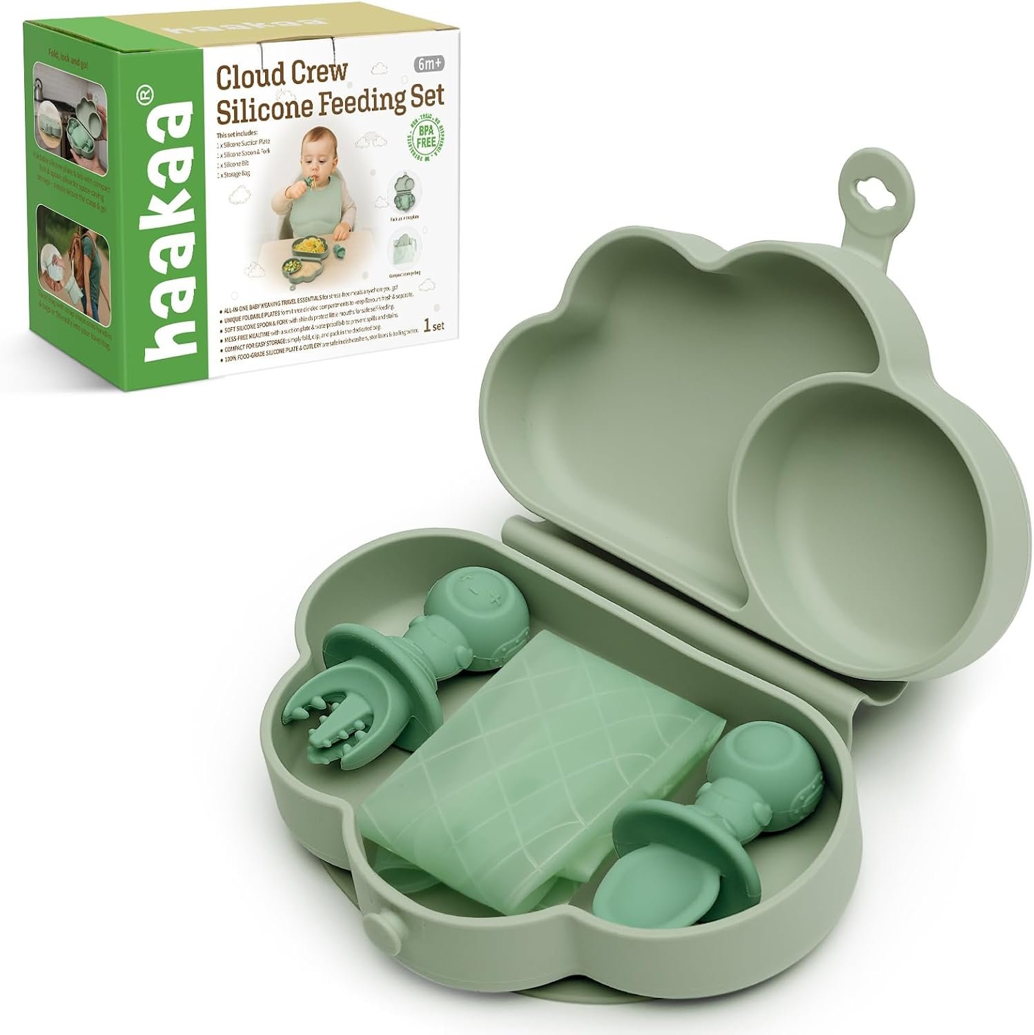 Haakaa Silicone Baby Travel Feeding Set with Foldable Suction Plate, 6M+