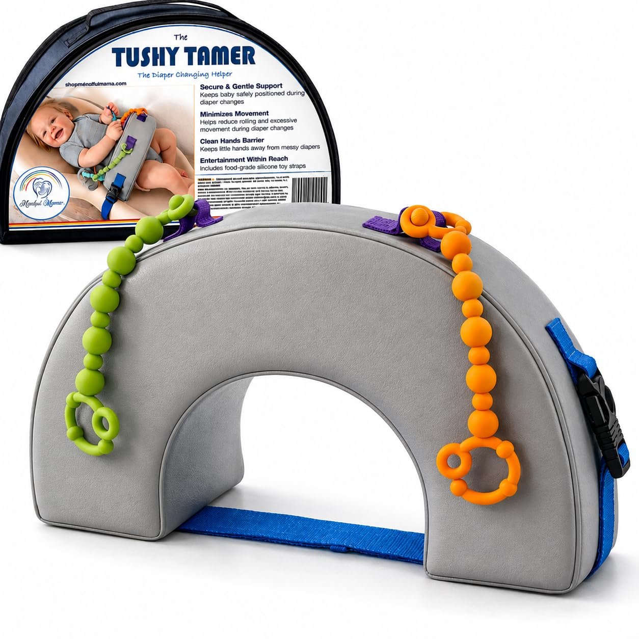 Stop Baby Rolling During Diaper Changes – THE TUSHY Tamer – Anti-Wiggle Changing Helper & Toy Holder | Gentle Support for Faster, Cleaner & Easier Changes | Baby Changing Pad & Registry Must-Have