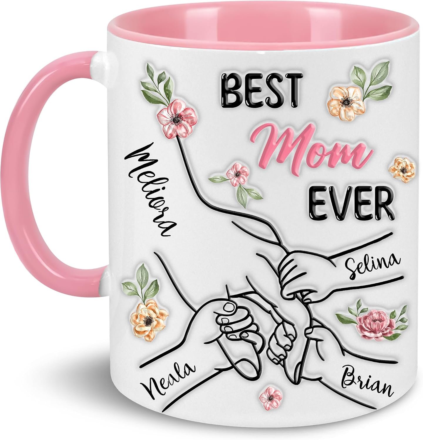 Personalized Mom Mug – Mother’s Day Gifts For Mom, Mama, Mommy – Mommy Hold Our Hands Kid (Up To 3 Kids) – Gifts For Mother, Grandma, Gigi, Nana From Daughter, Son, Children For Birthday, Christmas