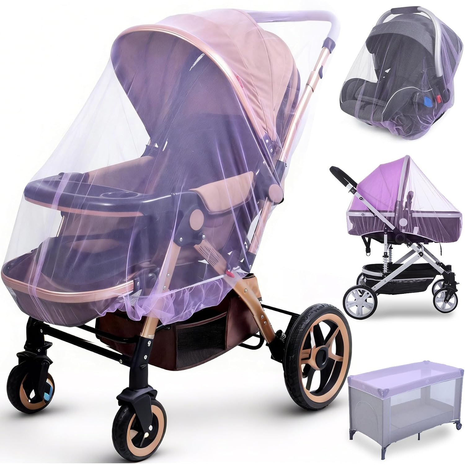 Sysmie 2 Pack Baby Stroller Mosquito Net, Durable Mesh Protection, Purple