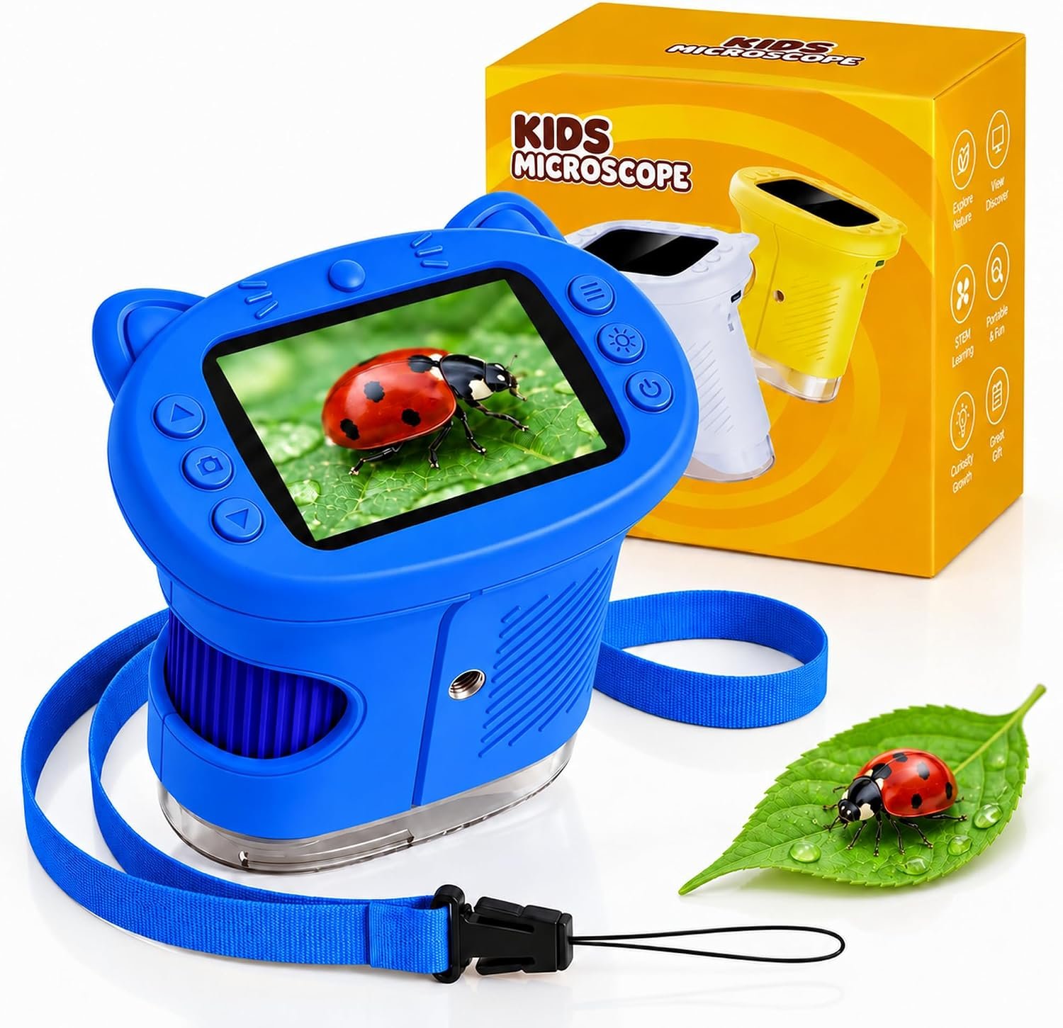 Kids Microscope, 4K 1000X Zoom, 2.4″ Screen, STEM Toy for 4-8, Blue