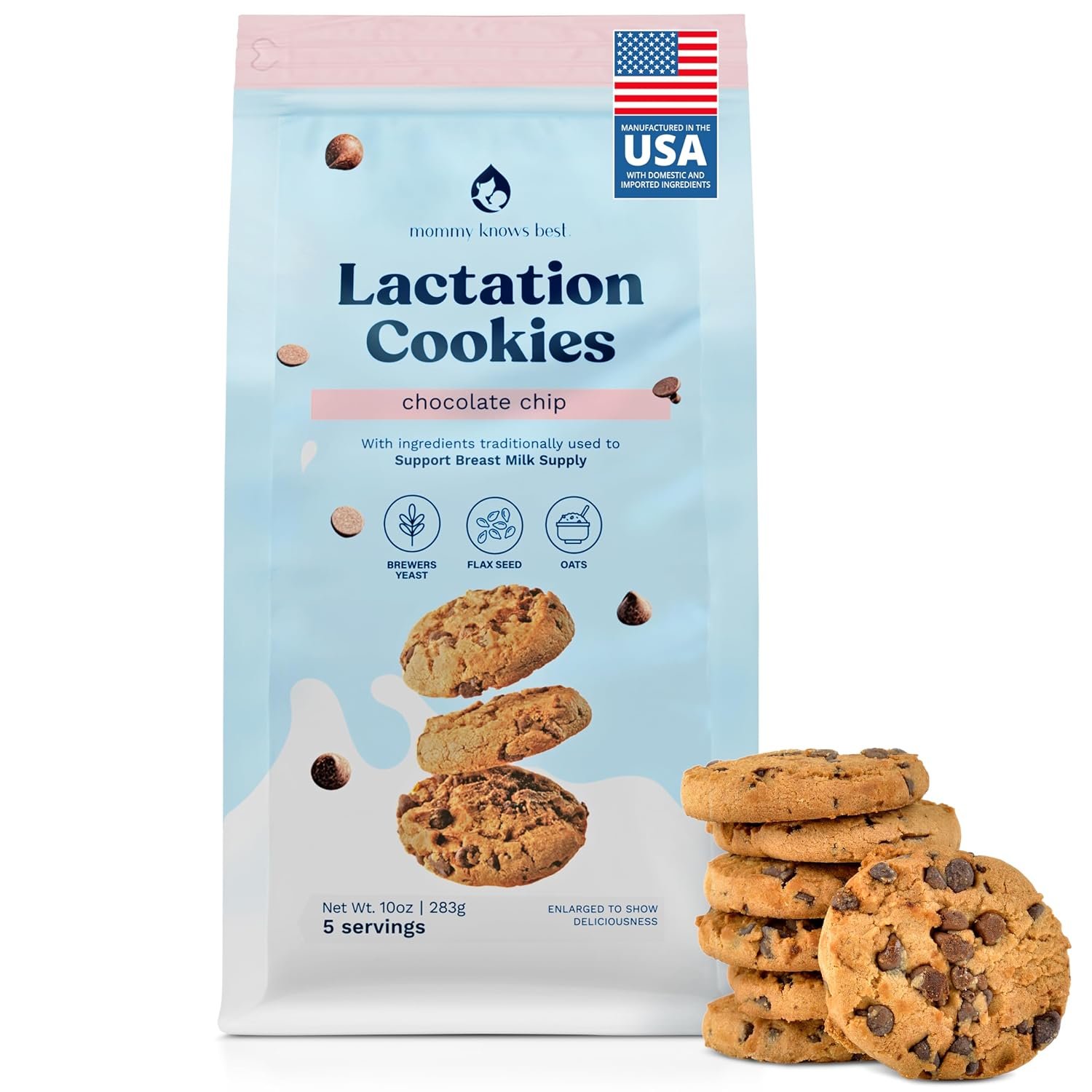 Lactation Cookies Breastfeeding Supplement – Chocolate Chip – Support Mothers Breast Milk Supply Increase – with Brewers Yeast Powder, Oat Flour, and Flax for Lactation – Fenugreek Free (Chocolate Chip (10 oz), 1 Pack)