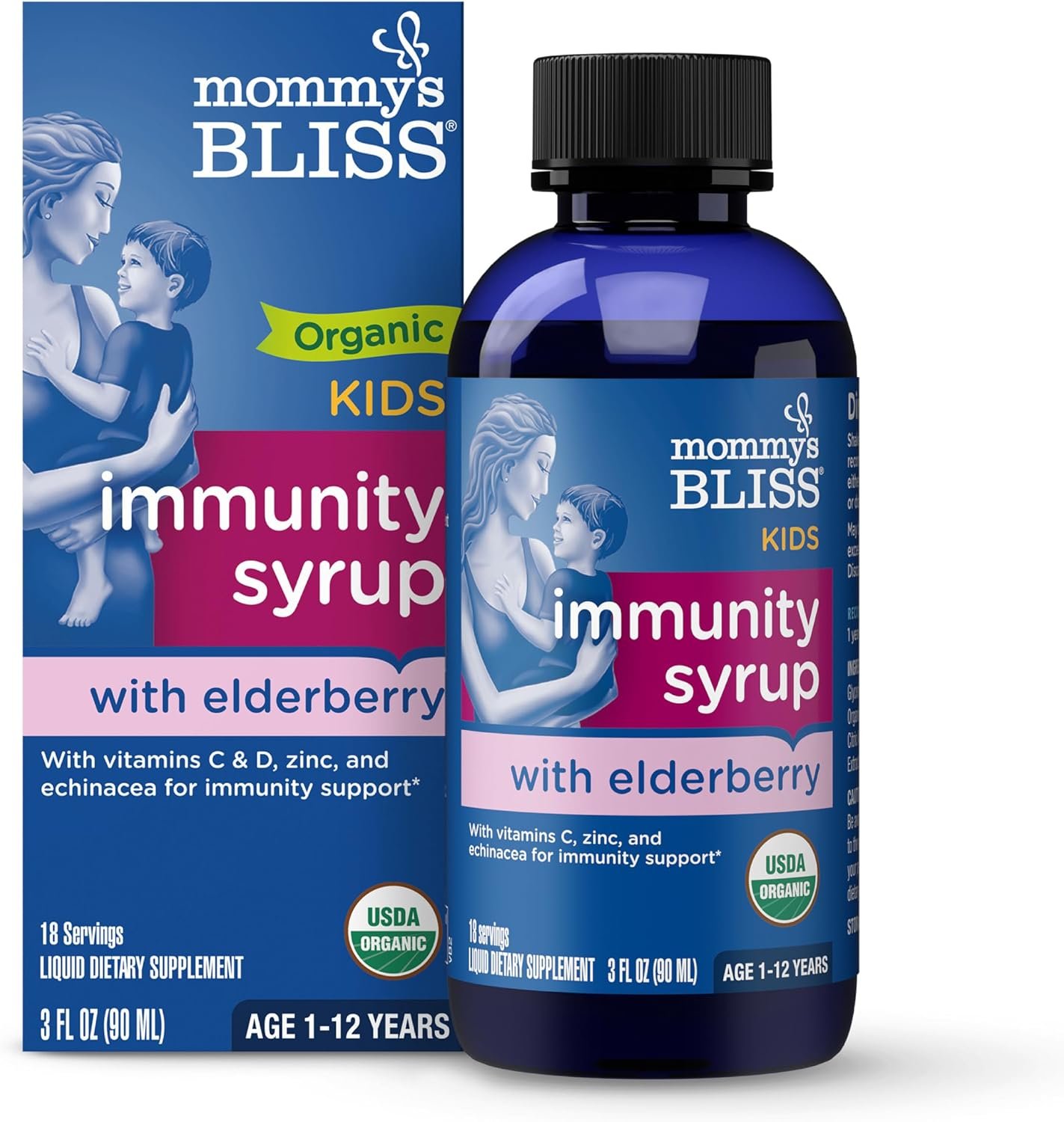 Mommy’s Bliss Organic Elderberry Syrup & Immunity Boost With Vitamins, Prebiotics & Echinacea for Kids & Adults 1 yr+, 3 Fl Oz