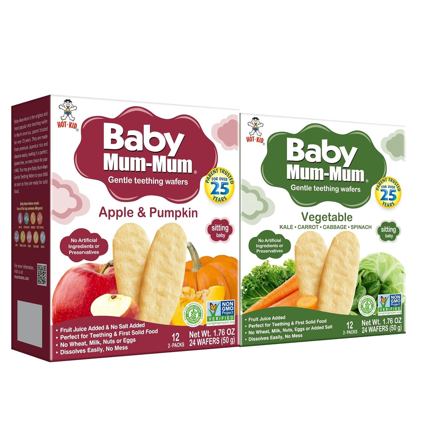Baby Mum-Mum Gentle Teething Crackers, Apple & Pumpkin, Vegetable | 24 Count (Pack of 4) | Gluten Free, Allergen Free, Non-GMO | Baby Snacks, Teether Relief Rice Rusk Cookies for Toddlers